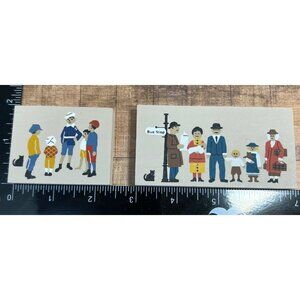 Cat's Meow Vintage Wood Tile Set With Bus Stop Scene Design